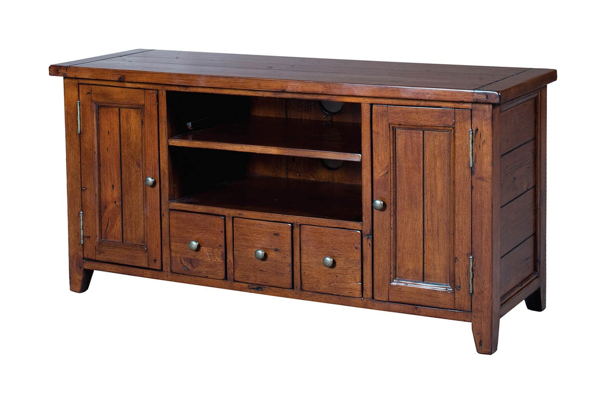 Novella reclaimed pine small media console in African Dusk, three-quarter view
