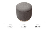 Nyla warm charcoal round storage ottoman with dimensions