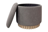 Nyla warm charcoal ottoman with the lid lifted off to show the storage inside