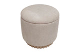 Nyla oat round storage ottoman, three-quarter view from above