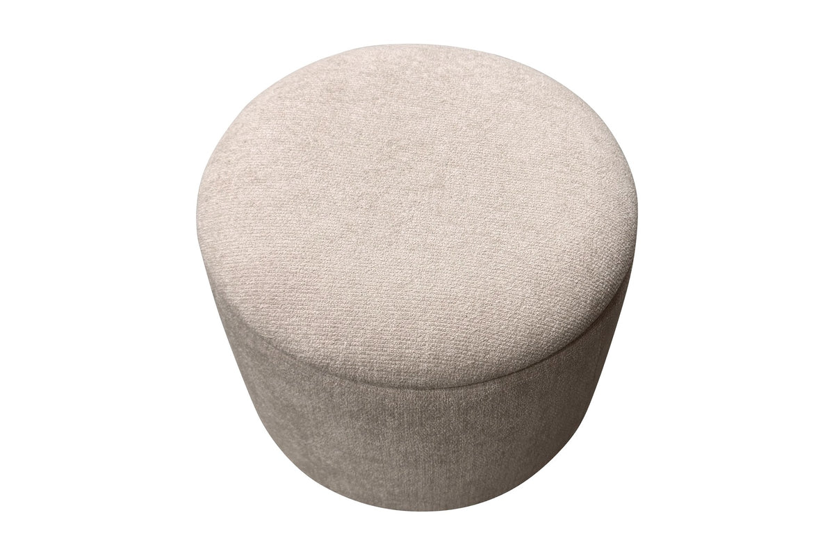 Nyla oat ottoman seen from above, showing the padded lid