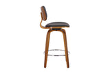 Oakes counter stool, side view showing the bentwood frame and footrest