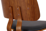 Close-up of the walnut-finish bentwood back on the Oakes counter stool