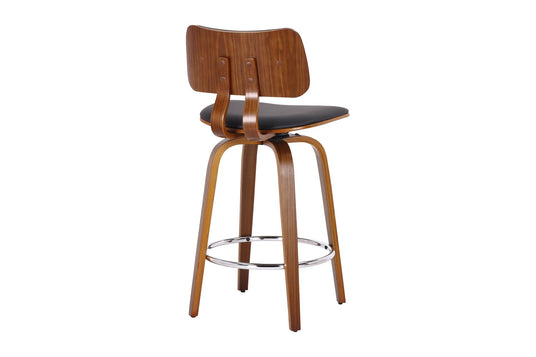 Oakes Faux Leather Swivel Counter Stool - Mid-Century Lines in Walnut