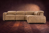 Octavia sectional in Washed Sand on a walnut herringbone floor, seen from the front, footrests closed, Right bumper.