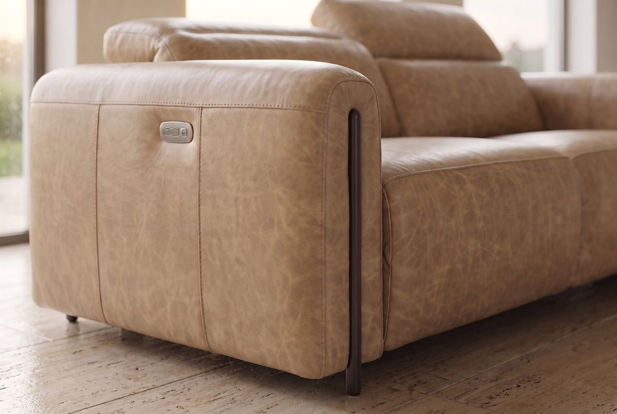 Octavia Distressed Italian Aniline Leather Dual Reclining Sofa