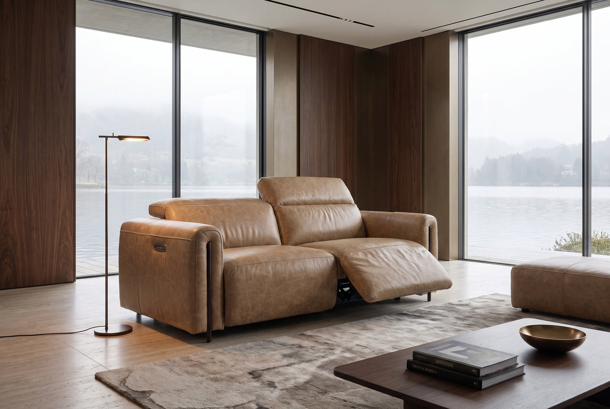 Octavia Distressed Italian Aniline Leather Dual Reclining Sofa