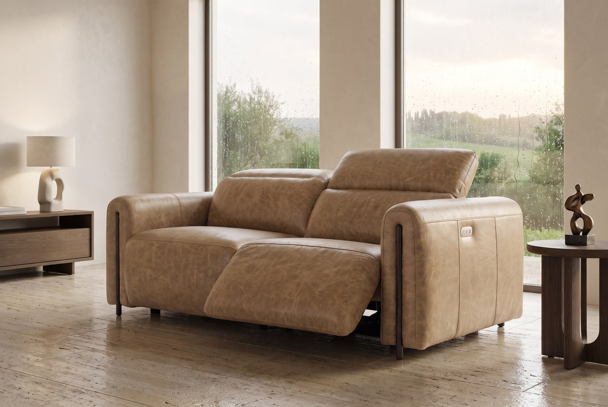Octavia Distressed Italian Aniline Leather Dual Reclining Sofa