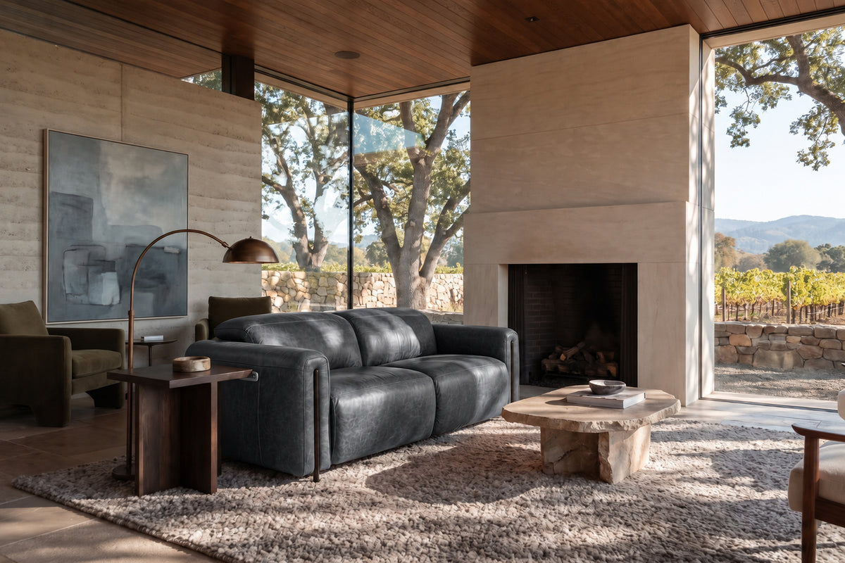 Octavia Distressed Italian Aniline Leather Dual Reclining Sofa