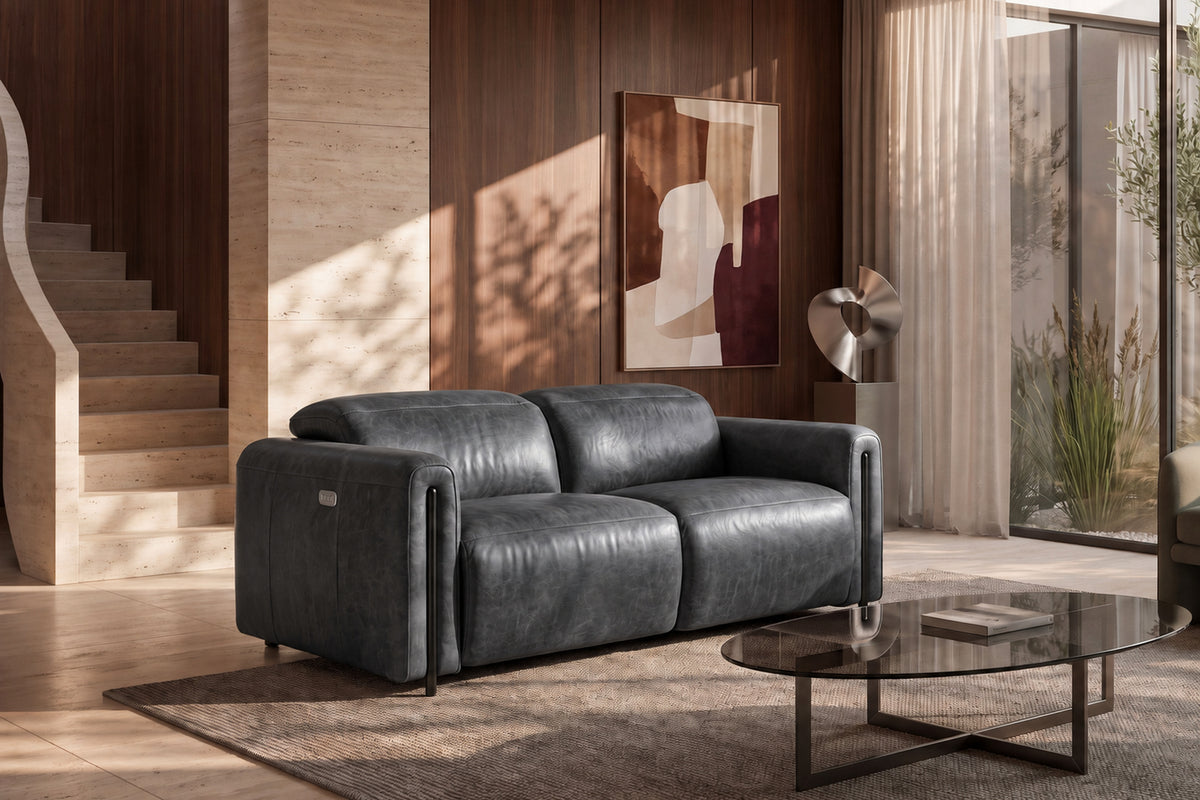 Octavia Distressed Italian Aniline Leather Dual Reclining Sofa