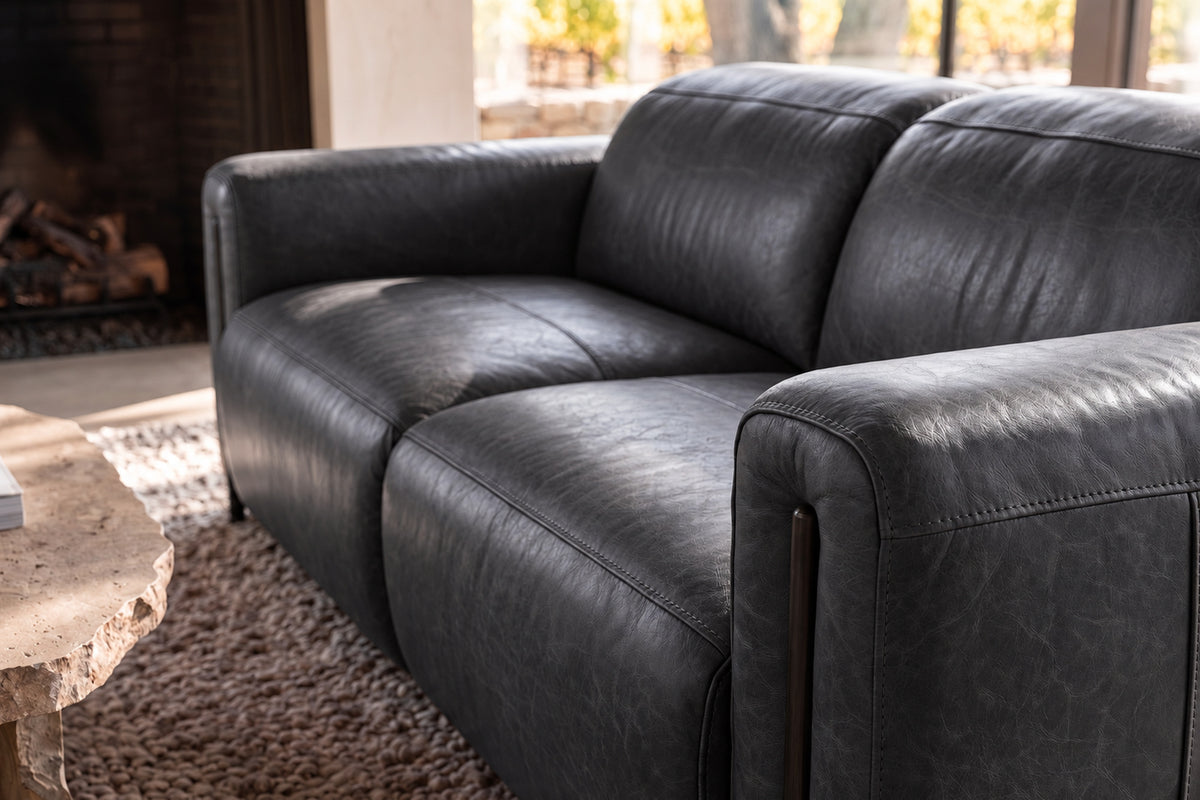 Octavia Distressed Italian Aniline Leather Dual Reclining Sofa