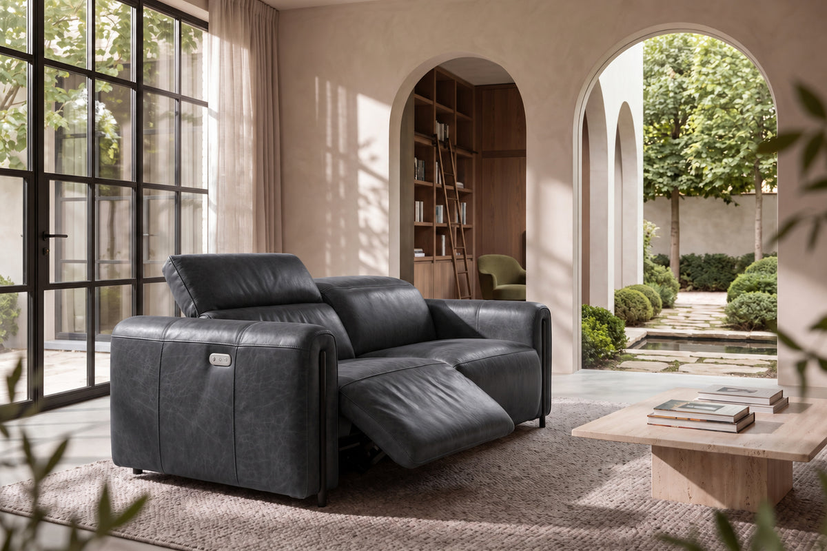 Octavia Distressed Italian Aniline Leather Dual Reclining Sofa