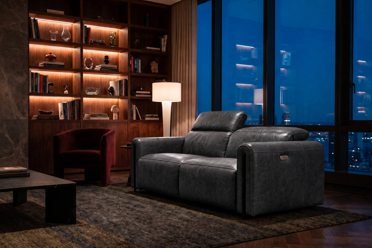 Octavia Distressed Italian Aniline Leather Dual Reclining Sofa