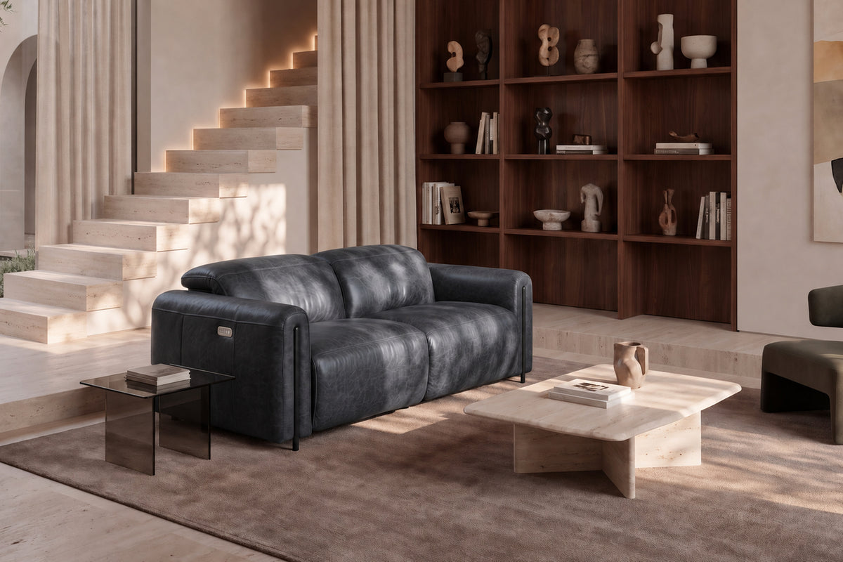 Octavia Distressed Italian Aniline Leather Dual Reclining Sofa