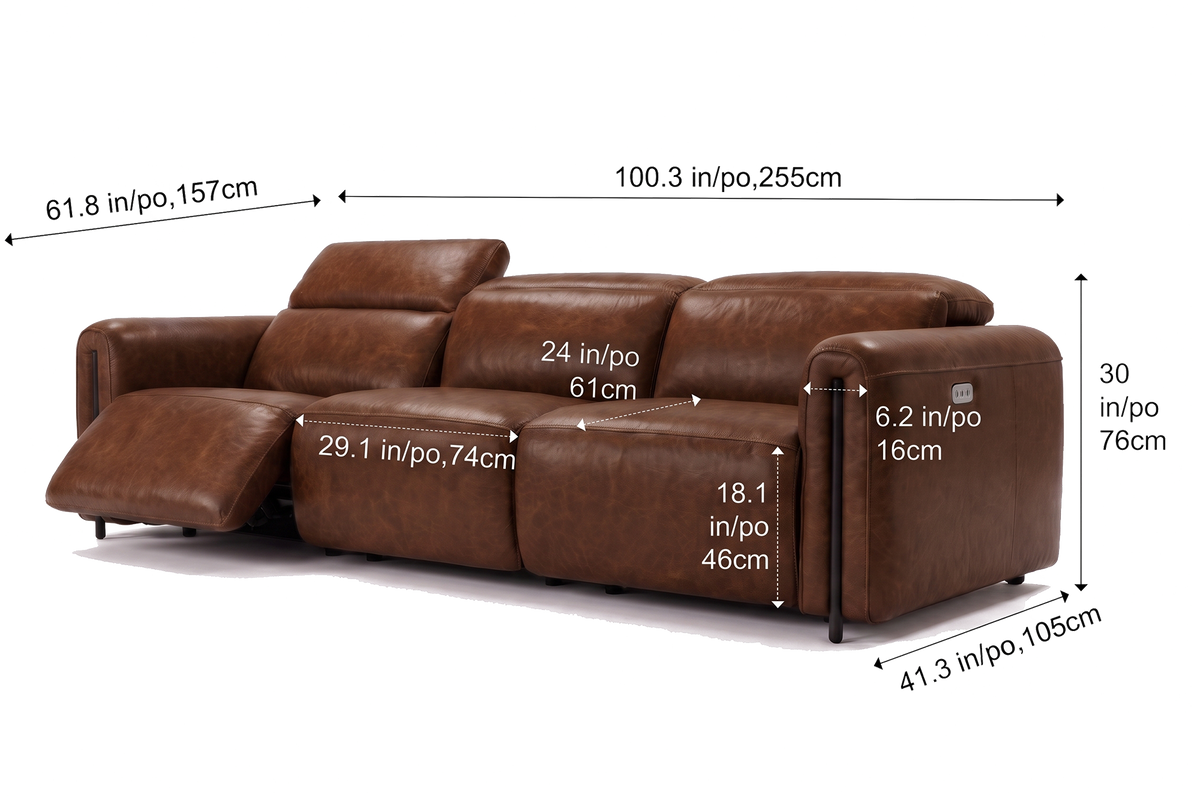 Octavia Distressed Italian Aniline Leather Dual Reclining Sofa