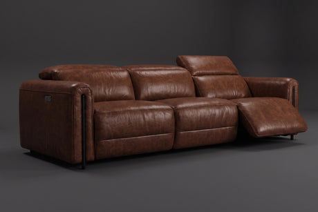 Octavia Distressed Italian Aniline Leather Dual Reclining Sofa