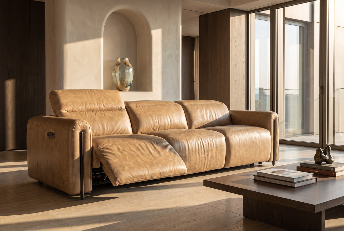 Octavia Distressed Italian Aniline Leather Dual Reclining Sofa
