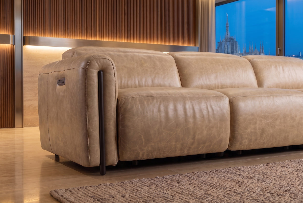Octavia Distressed Italian Aniline Leather Dual Reclining Sofa