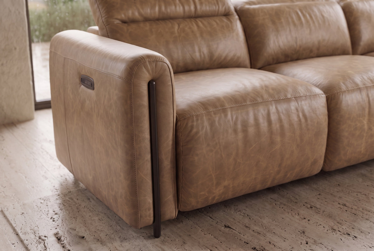 Octavia Distressed Italian Aniline Leather Dual Reclining Sofa