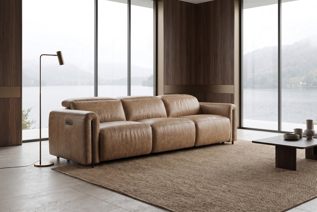 Octavia Distressed Italian Aniline Leather Dual Reclining Sofa