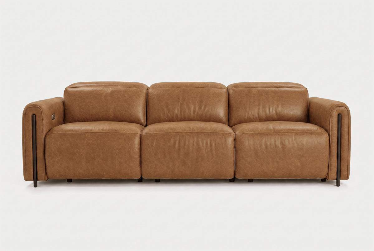 Octavia Distressed Italian Aniline Leather Dual Reclining Sofa
