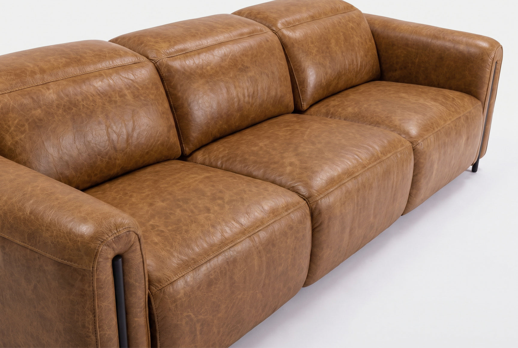 Octavia Distressed Italian Aniline Leather Dual Reclining Sofa