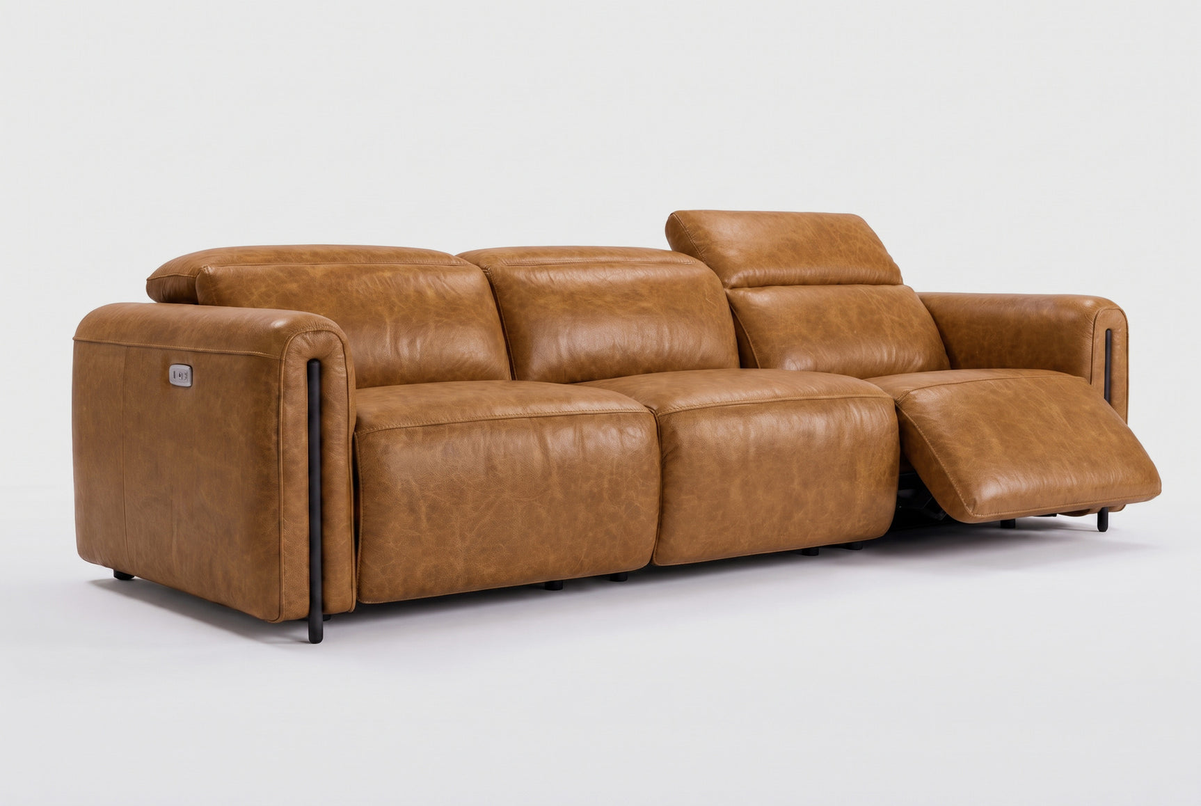 Octavia Distressed Italian Aniline Leather Dual Reclining Sofa