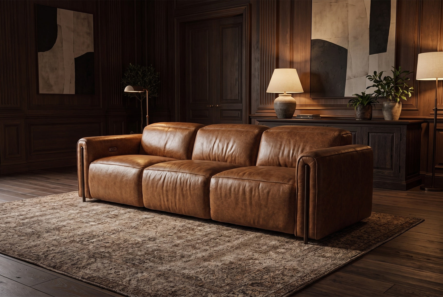 Octavia Distressed Italian Aniline Leather Dual Reclining Sofa