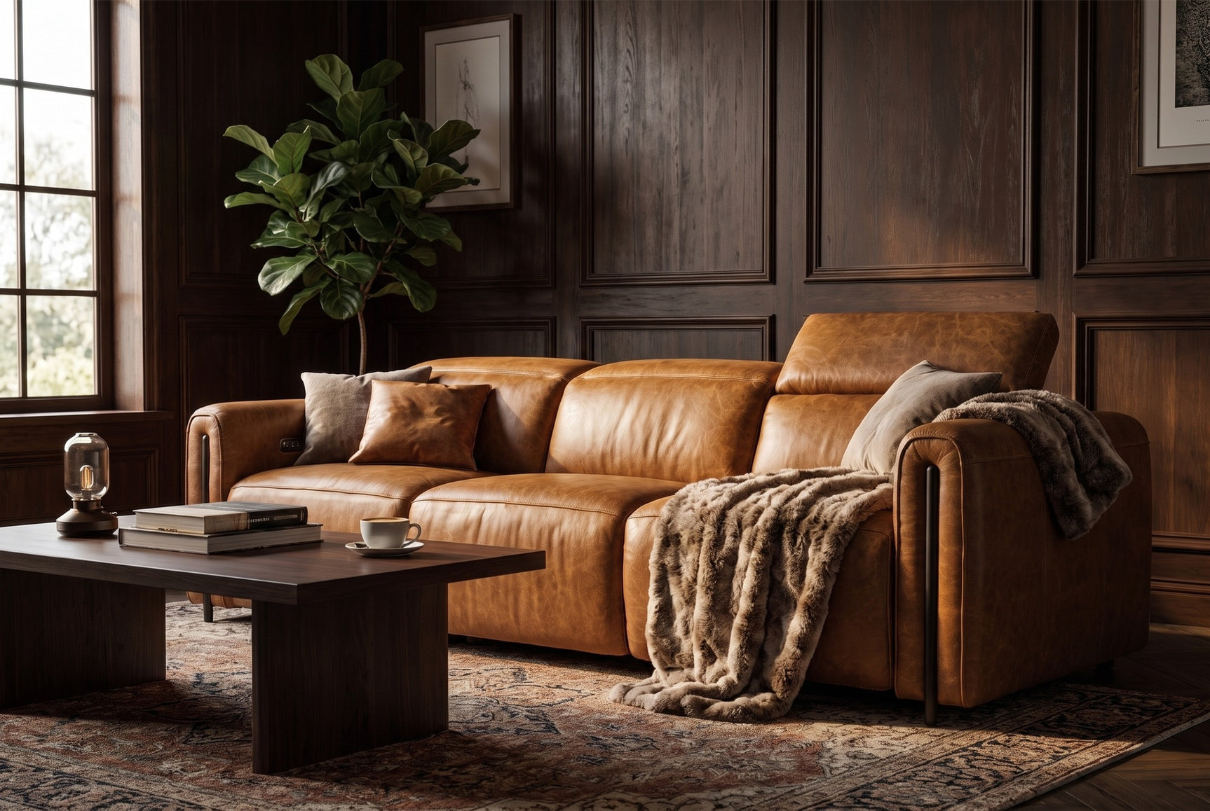 Octavia Distressed Italian Aniline Leather Dual Reclining Sofa