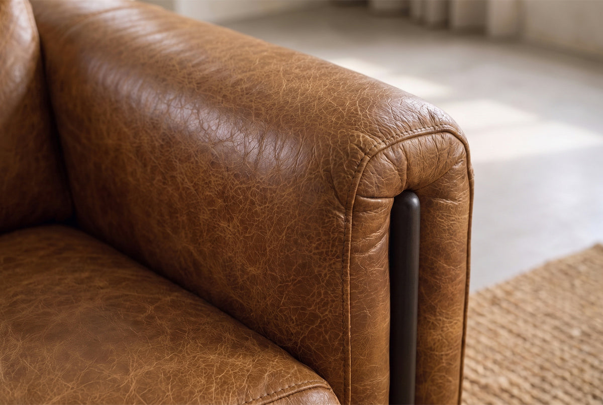 Octavia Distressed Italian Aniline Leather Dual Reclining Sofa