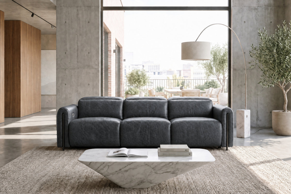 Octavia Distressed Italian Aniline Leather Dual Reclining Sofa