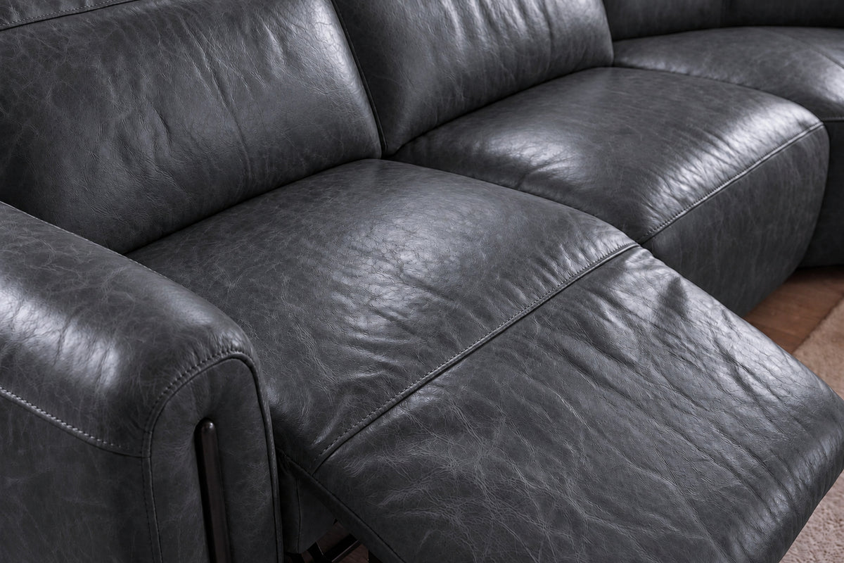 Octavia Distressed Italian Aniline Leather Dual Reclining Sofa