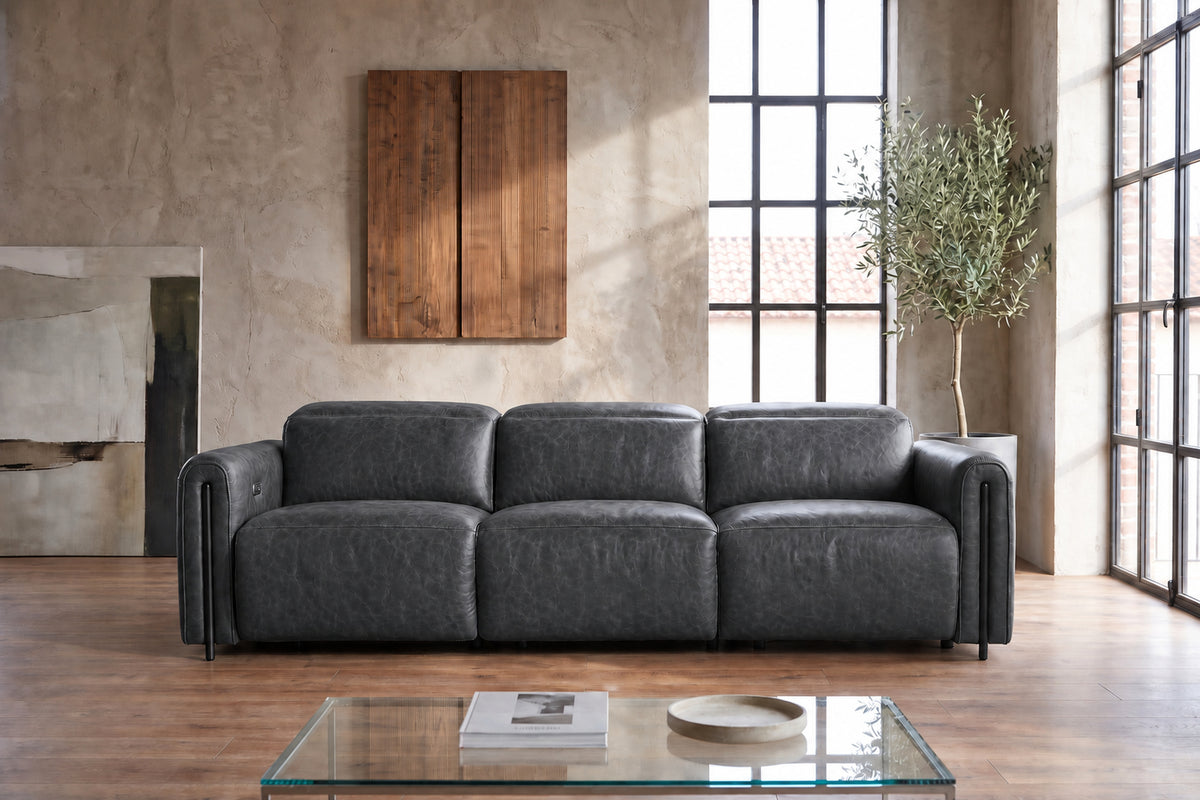 Octavia Distressed Italian Aniline Leather Dual Reclining Sofa