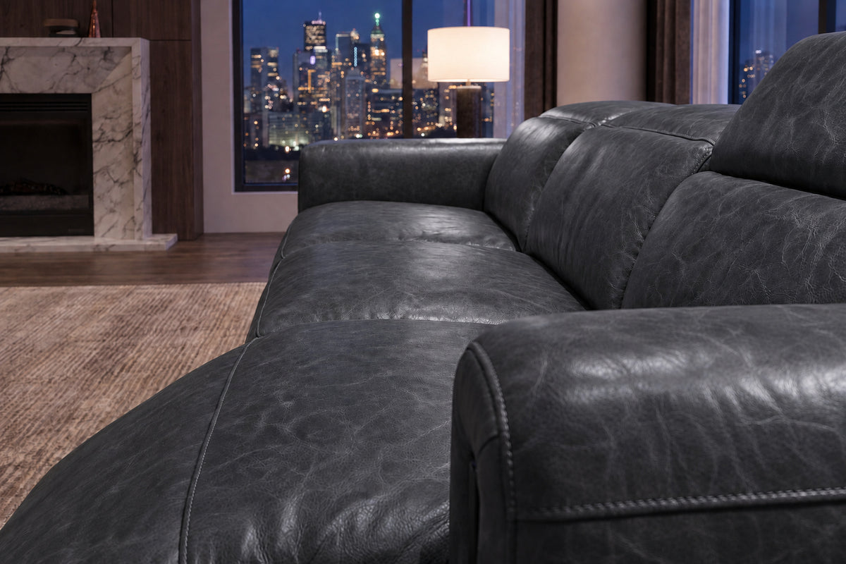 Octavia Distressed Italian Aniline Leather Dual Reclining Sofa