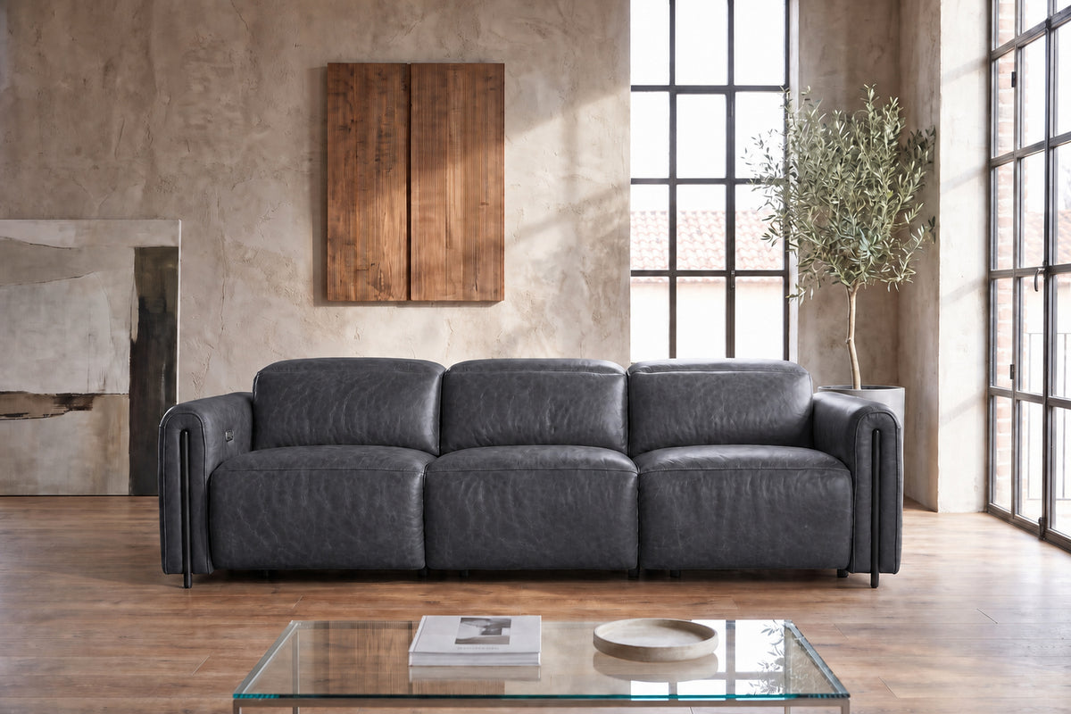 Octavia Distressed Italian Aniline Leather Dual Reclining Sofa