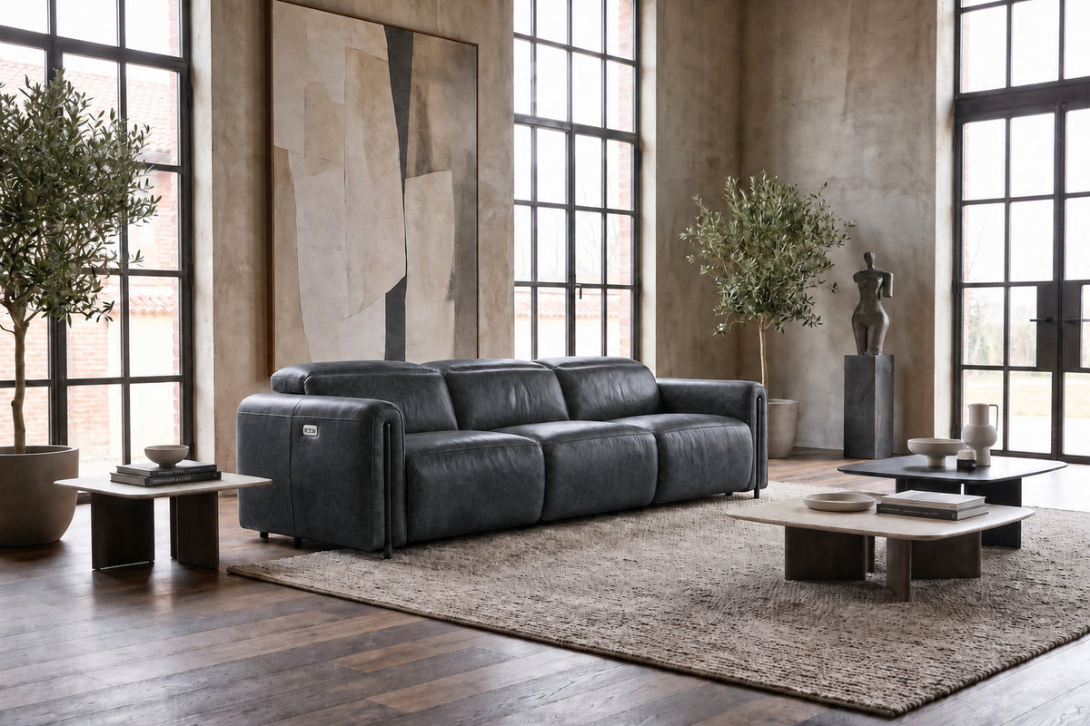 Octavia Distressed Italian Aniline Leather Dual Reclining Sofa