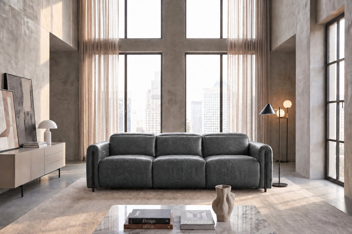 Octavia Distressed Italian Aniline Leather Dual Reclining Sofa