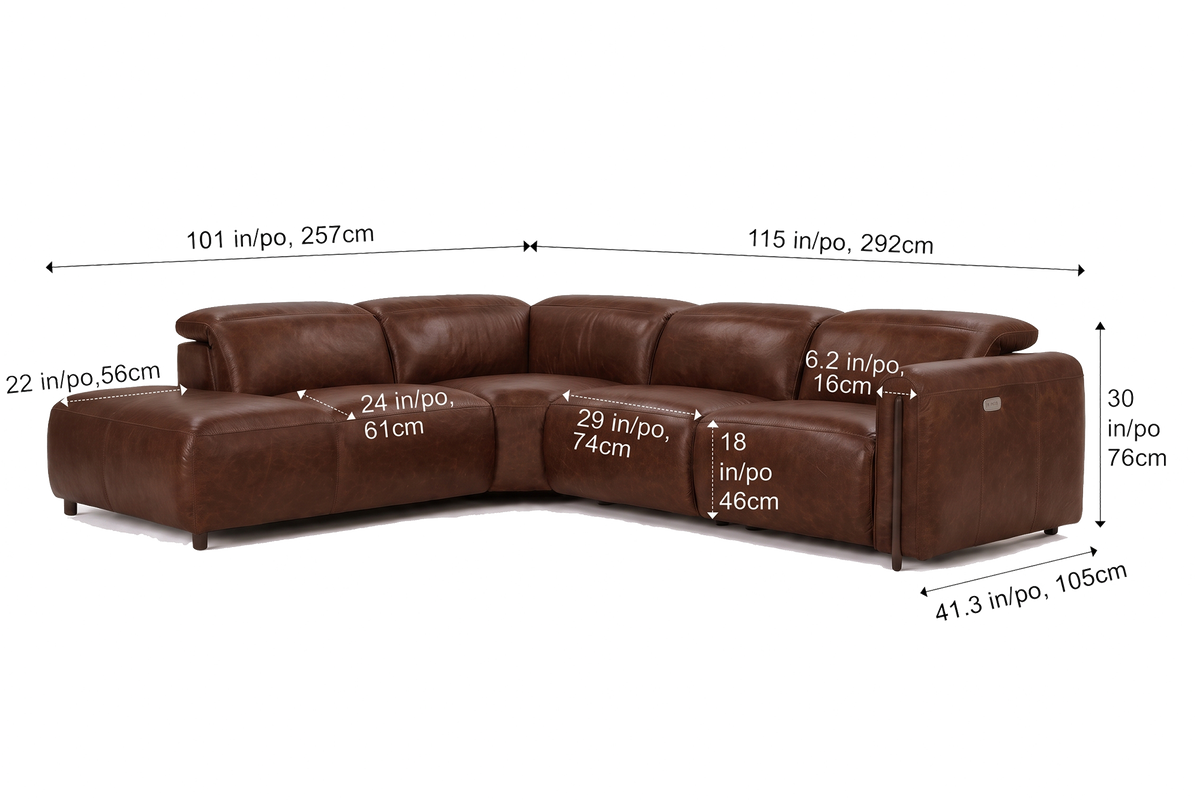 Octavia Distressed Italian Aniline Leather Reclining Corner Sectional Sofa