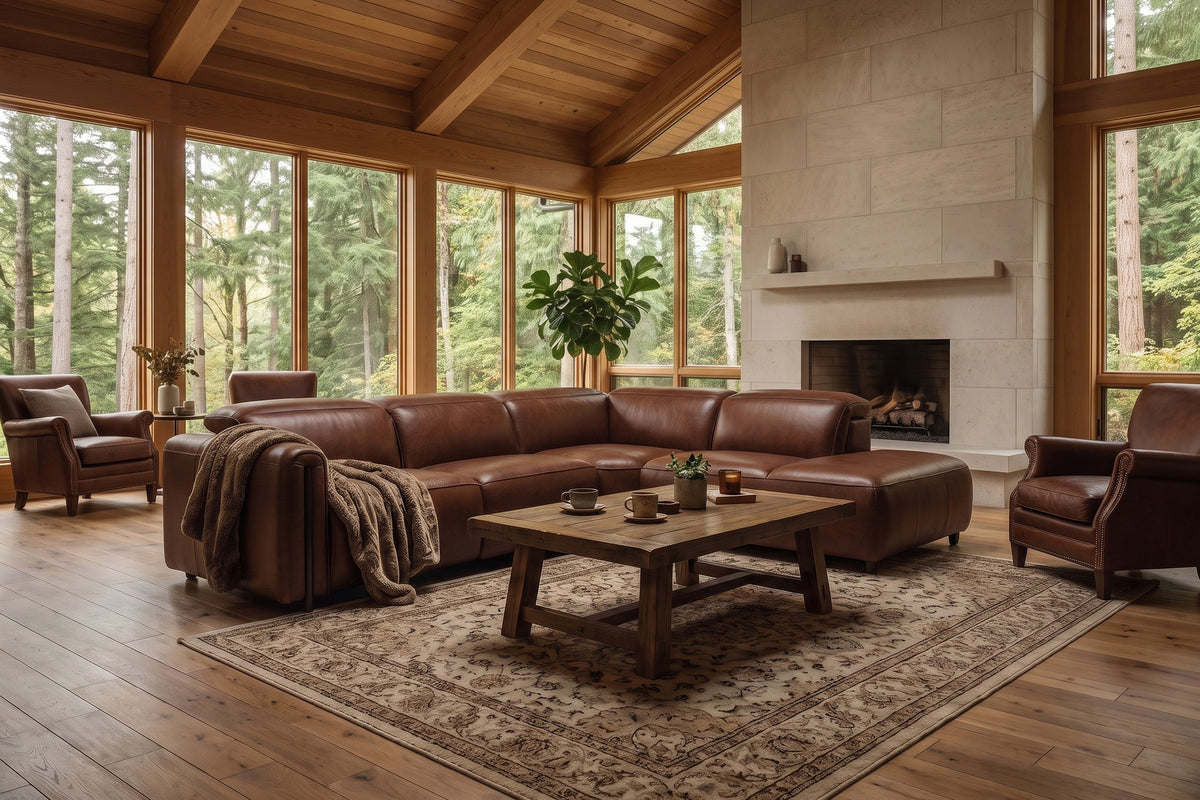 Octavia Distressed Italian Aniline Leather Reclining Corner Sectional Sofa