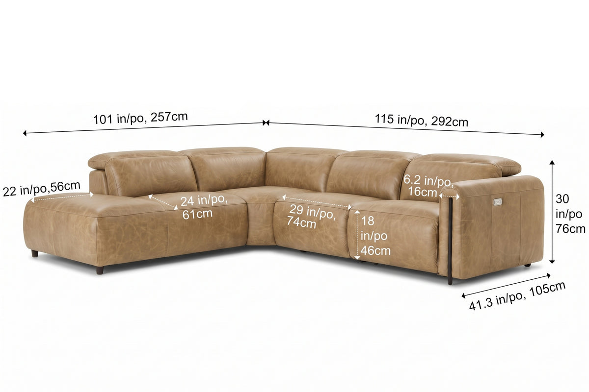 Octavia Distressed Italian Aniline Leather Reclining Corner Sectional Sofa