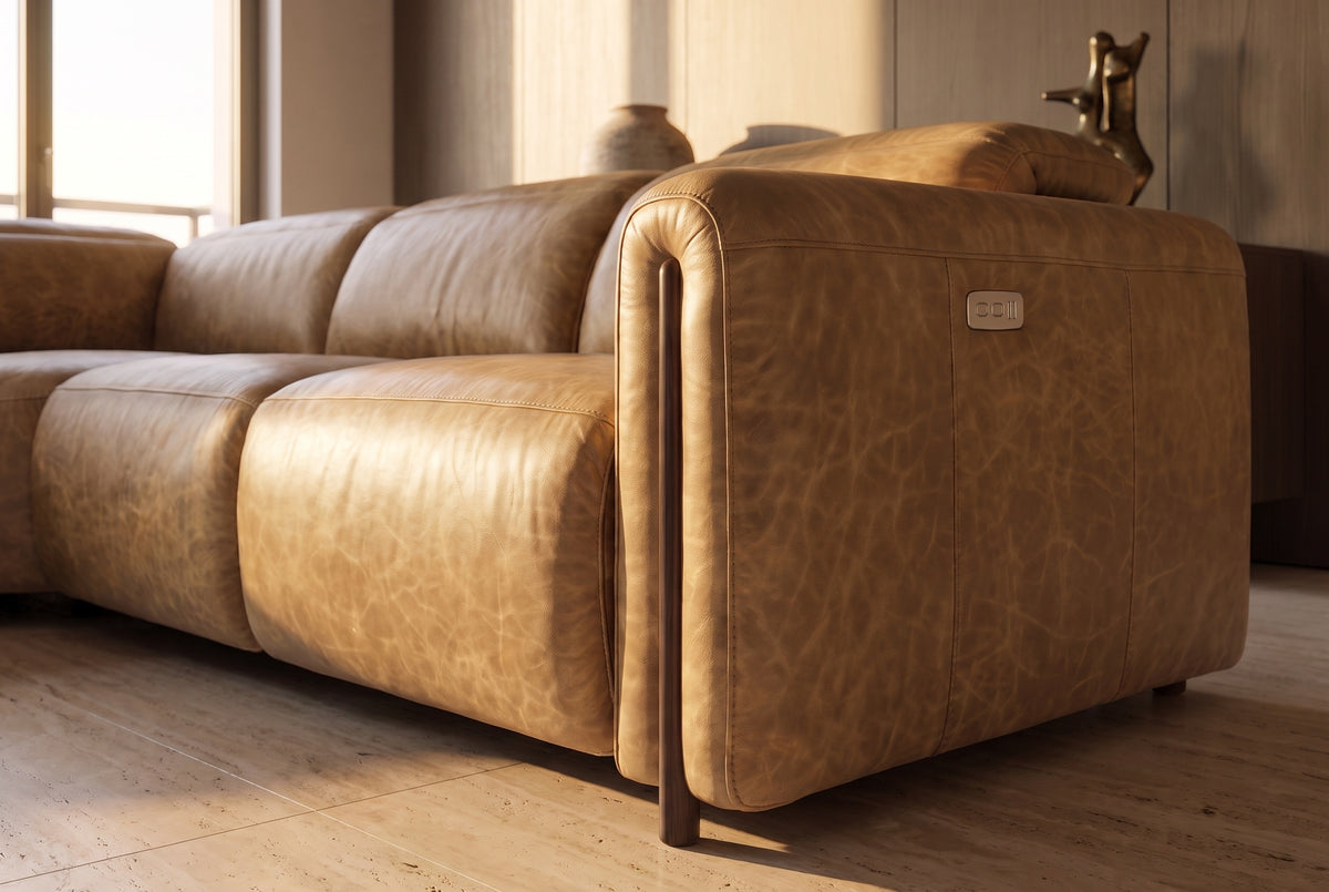 Octavia Distressed Italian Aniline Leather Reclining Corner Sectional Sofa