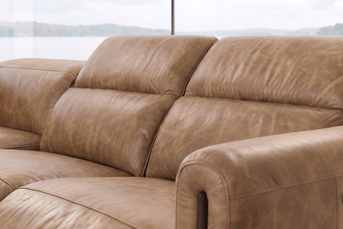 Octavia Distressed Italian Aniline Leather Reclining Corner Sectional Sofa