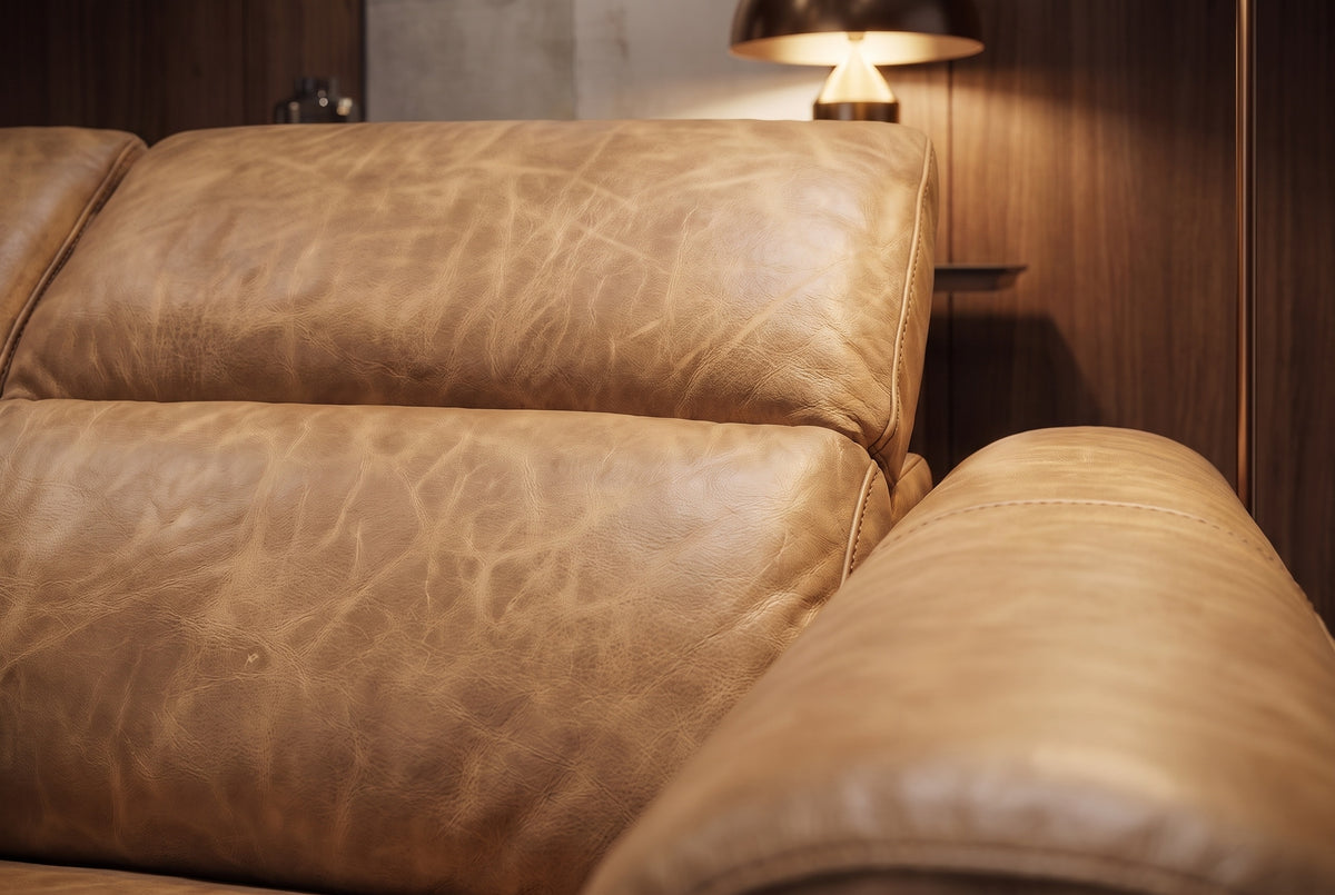 Octavia Distressed Italian Aniline Leather Reclining Corner Sectional Sofa