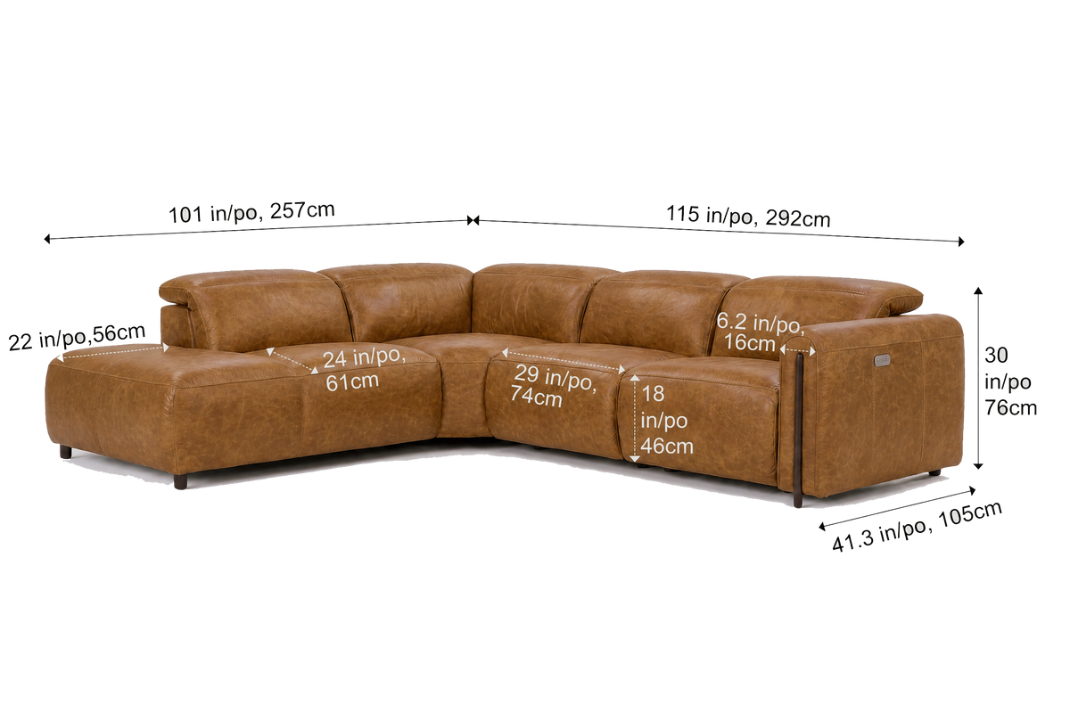 Octavia Distressed Italian Aniline Leather Reclining Corner Sectional Sofa
