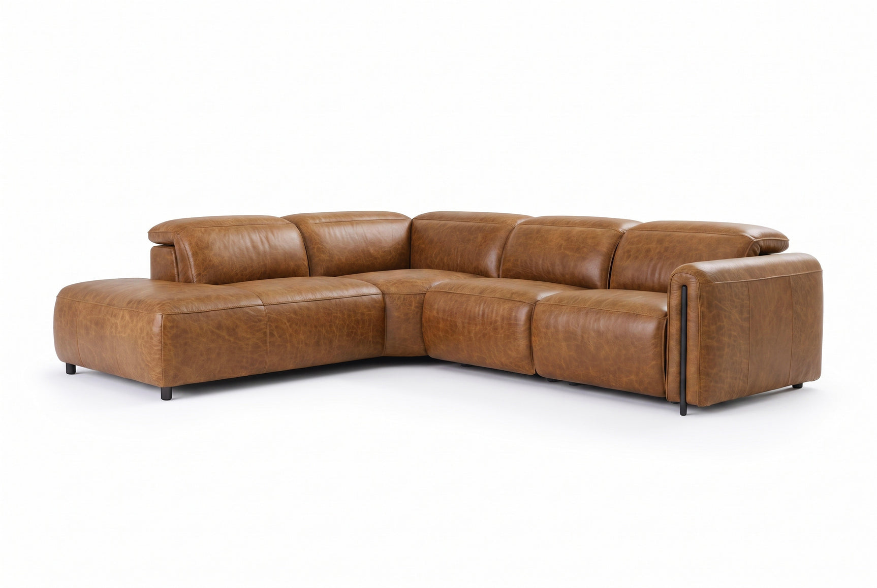 Octavia Distressed Italian Aniline Leather Reclining Corner Sectional Sofa