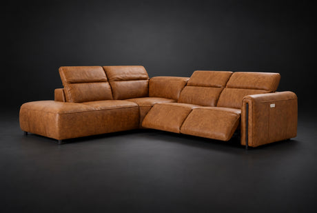 Octavia Distressed Italian Aniline Leather Reclining Corner Sectional Sofa
