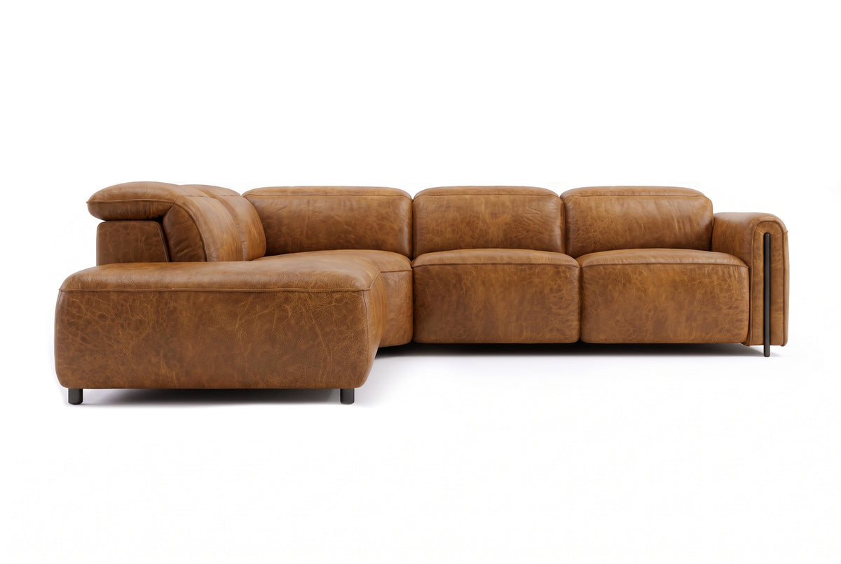 Octavia Distressed Italian Aniline Leather Reclining Corner Sectional Sofa
