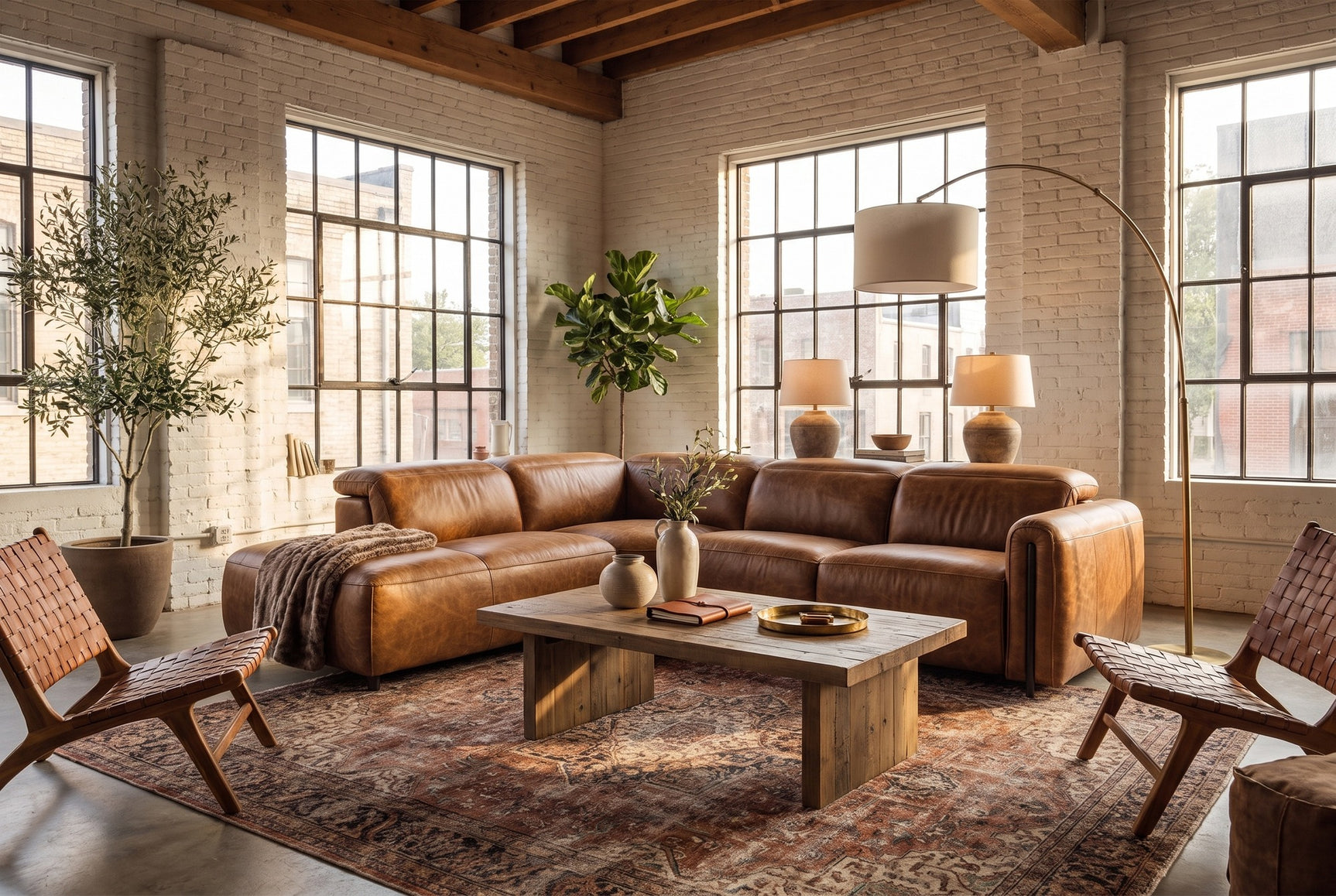 Octavia Distressed Italian Aniline Leather Reclining Corner Sectional Sofa