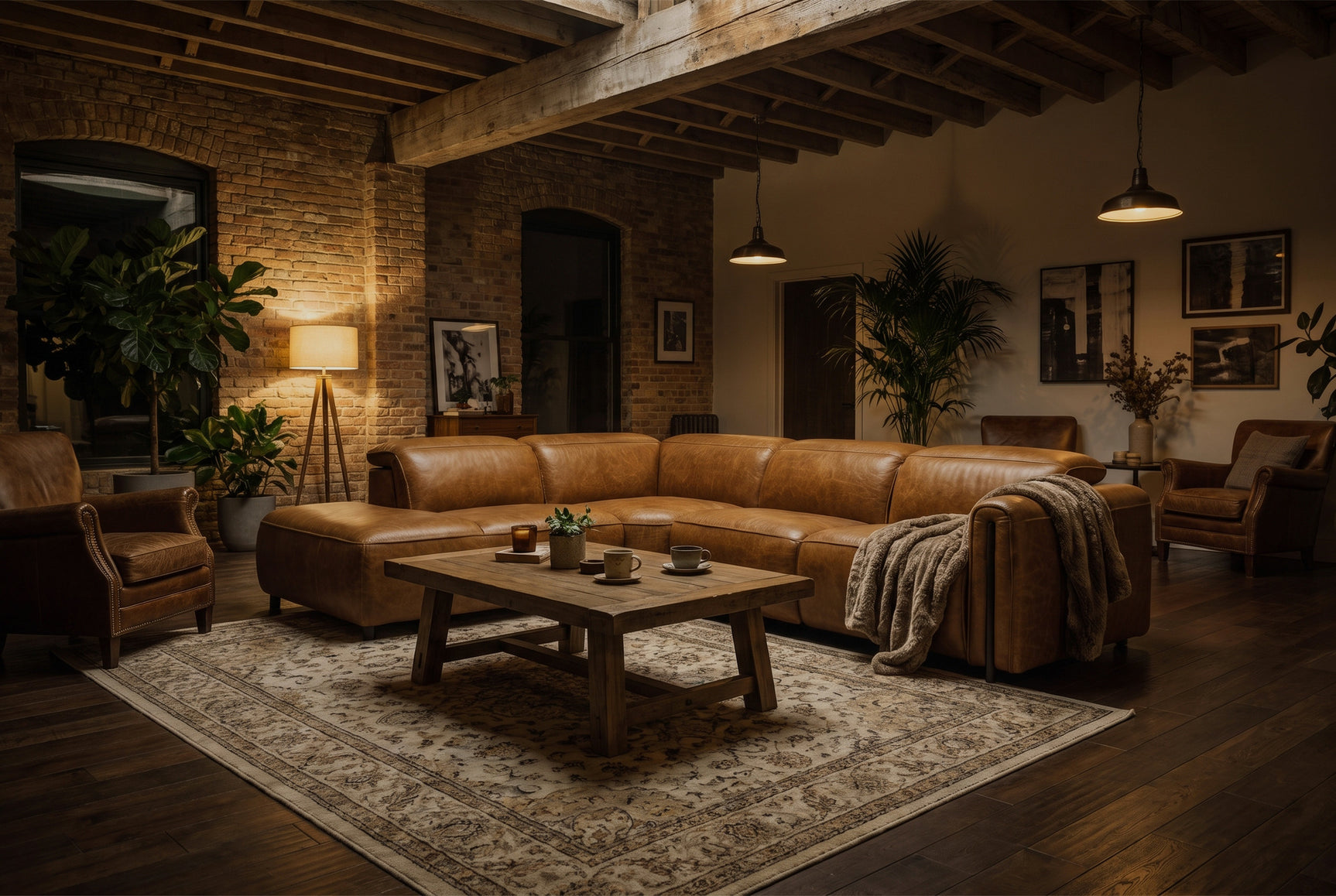 Octavia Distressed Italian Aniline Leather Reclining Corner Sectional Sofa