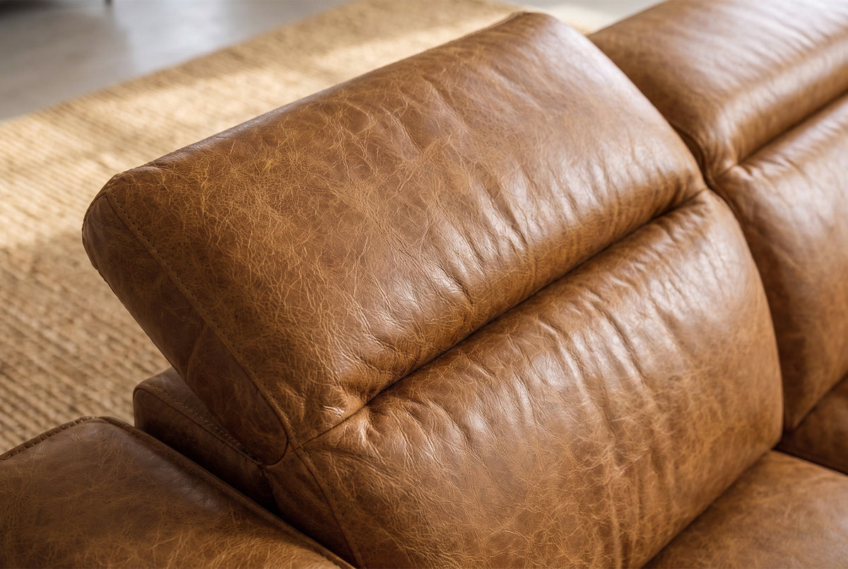 Octavia Distressed Italian Aniline Leather Reclining Corner Sectional Sofa